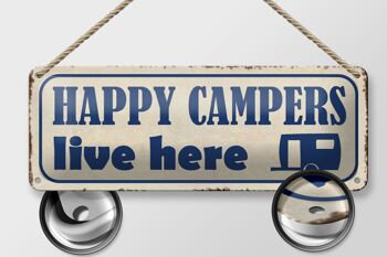 Panneau en étain indiquant que les campeurs heureux vivent ici, décoration de camping, 27x10cm 2