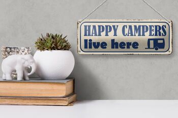 Panneau en étain indiquant que les campeurs heureux vivent ici, décoration de camping, 27x10cm 3