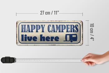 Panneau en étain indiquant que les campeurs heureux vivent ici, décoration de camping, 27x10cm 4
