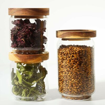 Teapro Set of 3 Glass Jars with Acacia Lid (650ml + 2*450ml)