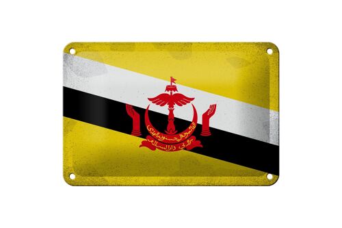 Blechschild Flagge Brunei 18x12cm Flag of Brunei Vintage Dekoration