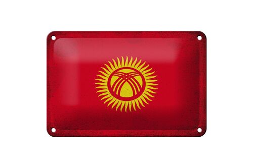 Blechschild Flagge Kirgisistan 18x12cm Kyrgyzstan Vintage Dekoration