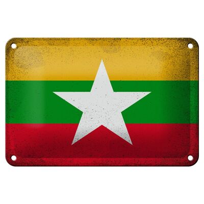 Targa in metallo Bandiera Myanmar 18x12 cm Bandiera del Myanmar Decorazione vintage