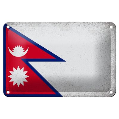 Letrero de hojalata Bandera de Nepal, 18x12cm, bandera de Nepal, decoración Vintage