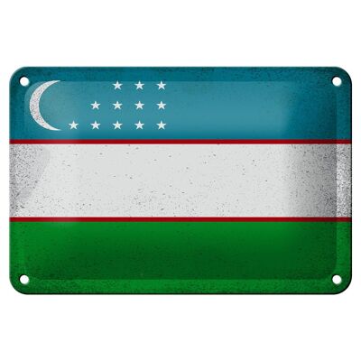 Targa in metallo bandiera Uzbekistan 18x12 cm Decorazione vintage dell'Uzbekistan