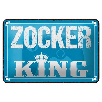 Cartel de chapa que dice 18x12cm Zocker King Gamer decoración