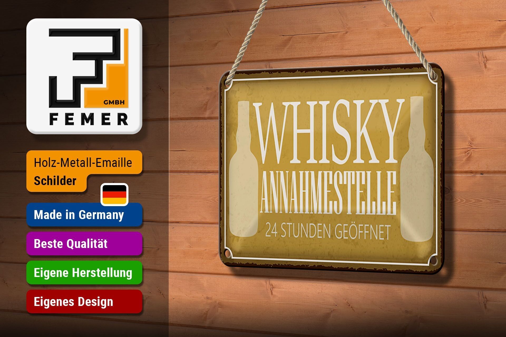 Blechschild Spruch 18x12cm Whisky Annahmestelle 24 Stunden Dekoration