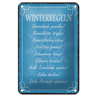 Letrero de chapa que dice 12x18cm regla de invierno chimenea noches decoración de vino caliente