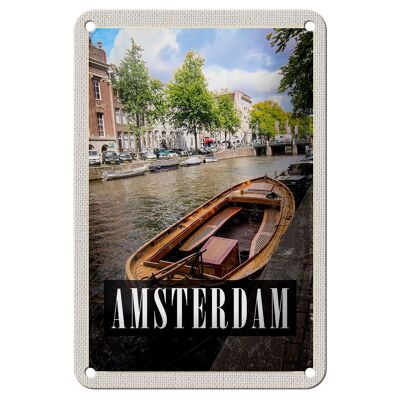 Signe de voyage en étain 12x18cm, destination de voyage d'amsterdam, bateau, décoration hollandaise
