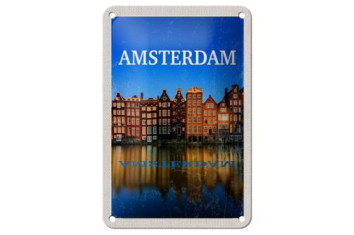 Blechschild Reise 12x18cm Retro Amsterdam Reiseziel Urlaub Dekoration