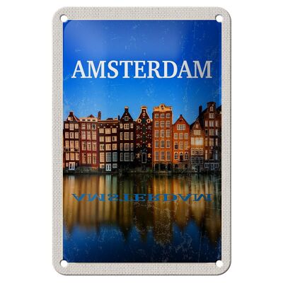 Blechschild Reise 12x18cm Retro Amsterdam Reiseziel Urlaub Dekoration