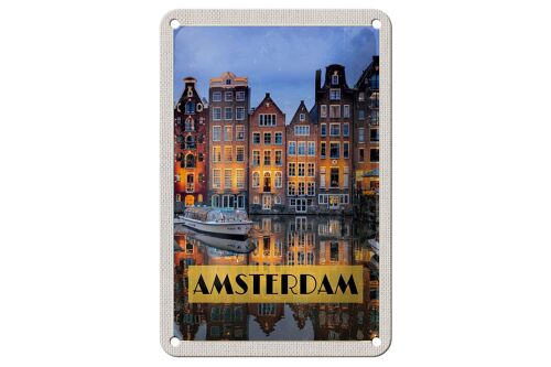 Blechschild Reise 12x18cm Amsterdam bei Nacht Reiseziel Dekoration