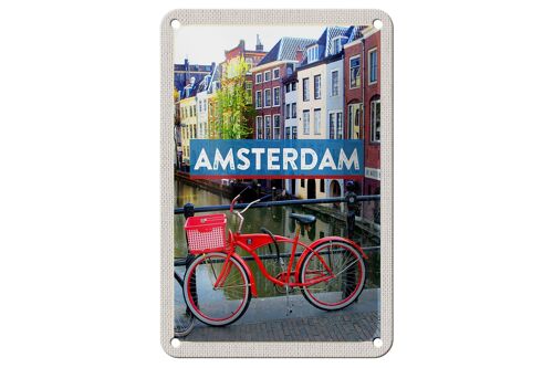 Blechschild Reise 12x18cm Amsterdam Reiseziel Fahrrad Dekoration