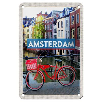 Signe en étain voyage 12x18cm, décoration de vélo de destination de voyage Amsterdam