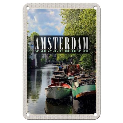 Cartel de chapa de viaje, decoración de viaje en barco con destino Ámsterdam, 12x18cm