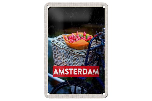 Blechschild Reise 12x18cm Retro Amsterdam Tulpen Fahrrad Dekoration