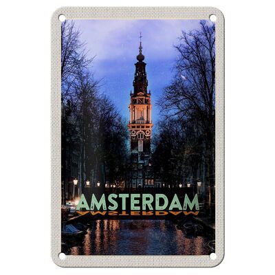 Targa in metallo da viaggio 12x18 cm Amsterdam destinazione di viaggio decorazione Torre Munt