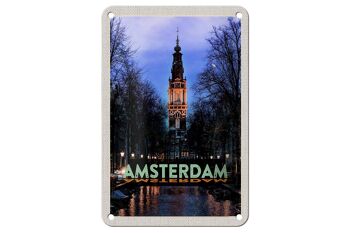 Signe de voyage en étain 12x18cm, Destination de voyage d'amsterdam, décoration de la tour Munt 1