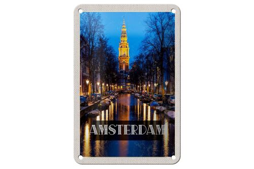 Blechschild Reise 12x18cm Retro Amsterdam Munt Tower Nacht Dekoration