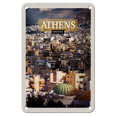 Cartel de chapa de viaje, 12x18cm, decoración de Atenas, Grecia, vista de la ciudad