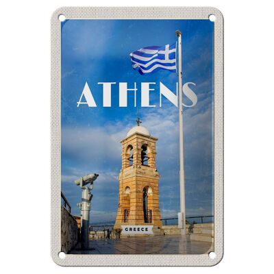 Cartel de chapa de viaje, decoración de Acrópolis con bandera de Atenas, Grecia, 12x18cm