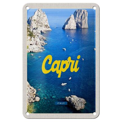 Tin sign travel 12x18cm retro Capri Italy sea mountains decoration