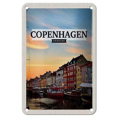 Tin sign travel 12x18cm Copenhagen Denmark sunset decorative sign