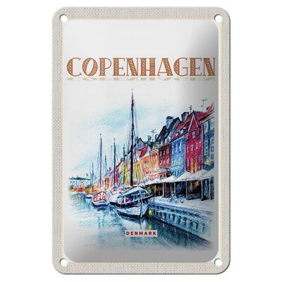 Blechschild Reise 12x18cm Kunst Copenhagen Denmark Boot Dekoration