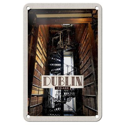 Blechschild Reise 12x18cm Retro Dublin Ireland Bibliothek Schild
