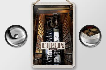 Panneau de voyage en étain, 12x18cm, rétro, Dublin, irlande, bibliothèque 2