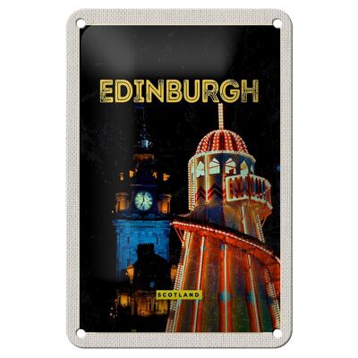 Blechschild Reise 12x18cm Edinburgh Scotland Nacht Lichter Dekoration