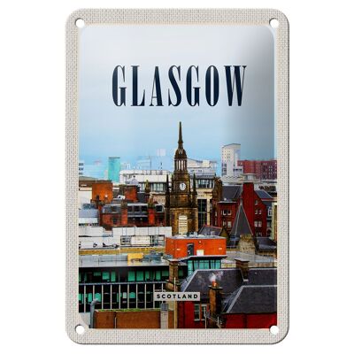 Cartel de chapa de viaje, decoración del casco antiguo de Glasgow, Escocia, 12x18cm