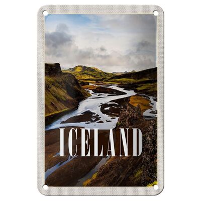 Blechschild Reise 12x18cm Iceland Berge Vulkaninsel Geschenk Schild