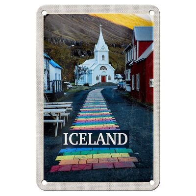 Cartel de chapa de viaje, decoración de la iglesia de Iselstaat de Islandia, 12x18cm