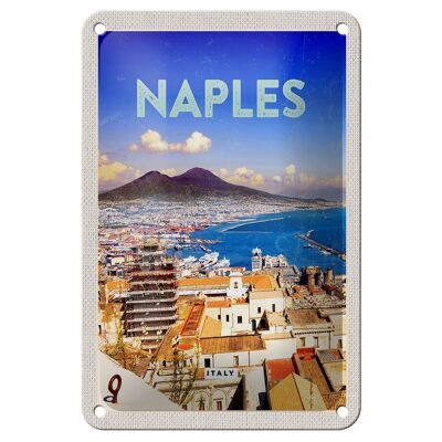 Panneau de voyage en étain, 12x18cm, rétro, Naples, italie, Panorama de la mer, signe en étain