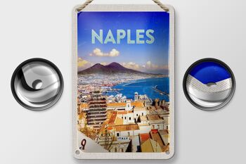 Panneau de voyage en étain, 12x18cm, rétro, Naples, italie, Panorama de la mer, signe en étain 2
