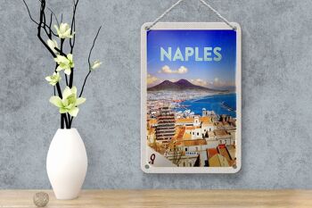 Panneau de voyage en étain, 12x18cm, rétro, Naples, italie, Panorama de la mer, signe en étain 4