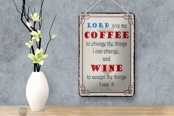 Panneau en étain disant "Seigneur, donne-moi du café et du vin", 12x18cm 4