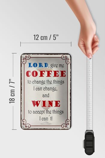 Panneau en étain disant "Seigneur, donne-moi du café et du vin", 12x18cm 5