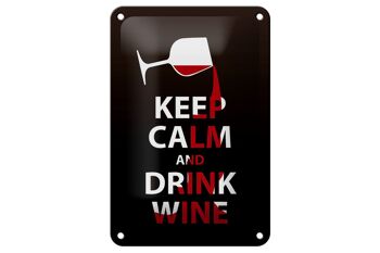 Panneau en étain disant 12x18cm, signe cadeau Keep Calm and Drink Wine 1