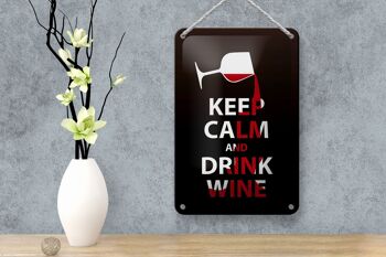 Panneau en étain disant 12x18cm, signe cadeau Keep Calm and Drink Wine 4