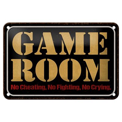Metal sign saying 18x12cm Game room no cheating no fighting sign