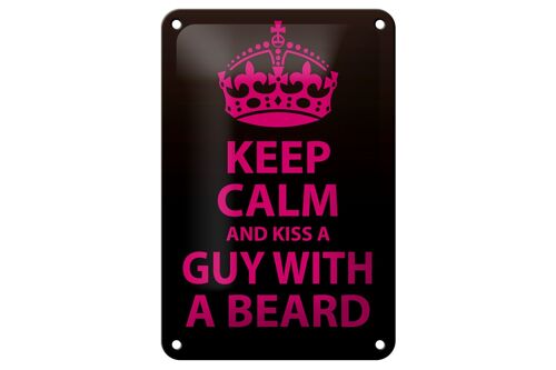 Blechschild Spruch 12x18cm Keep Calm and kiss guy with a beard Schild