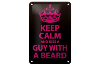 Panneau en étain disant 12x18cm "Keep Calm and kiss guy with a barbe" 1