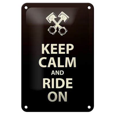 Targa in metallo con scritta "Keep Calm and Ride on" 12x18 cm