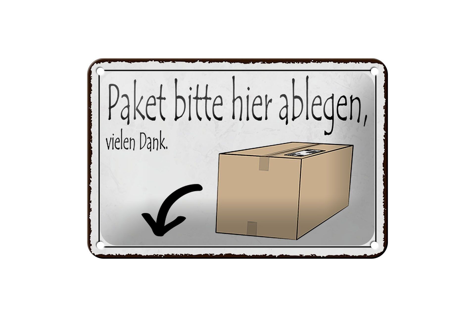 Targa in metallo con scritta 18x12 cm Per favore metti il ​​pacco qui, grazie firma