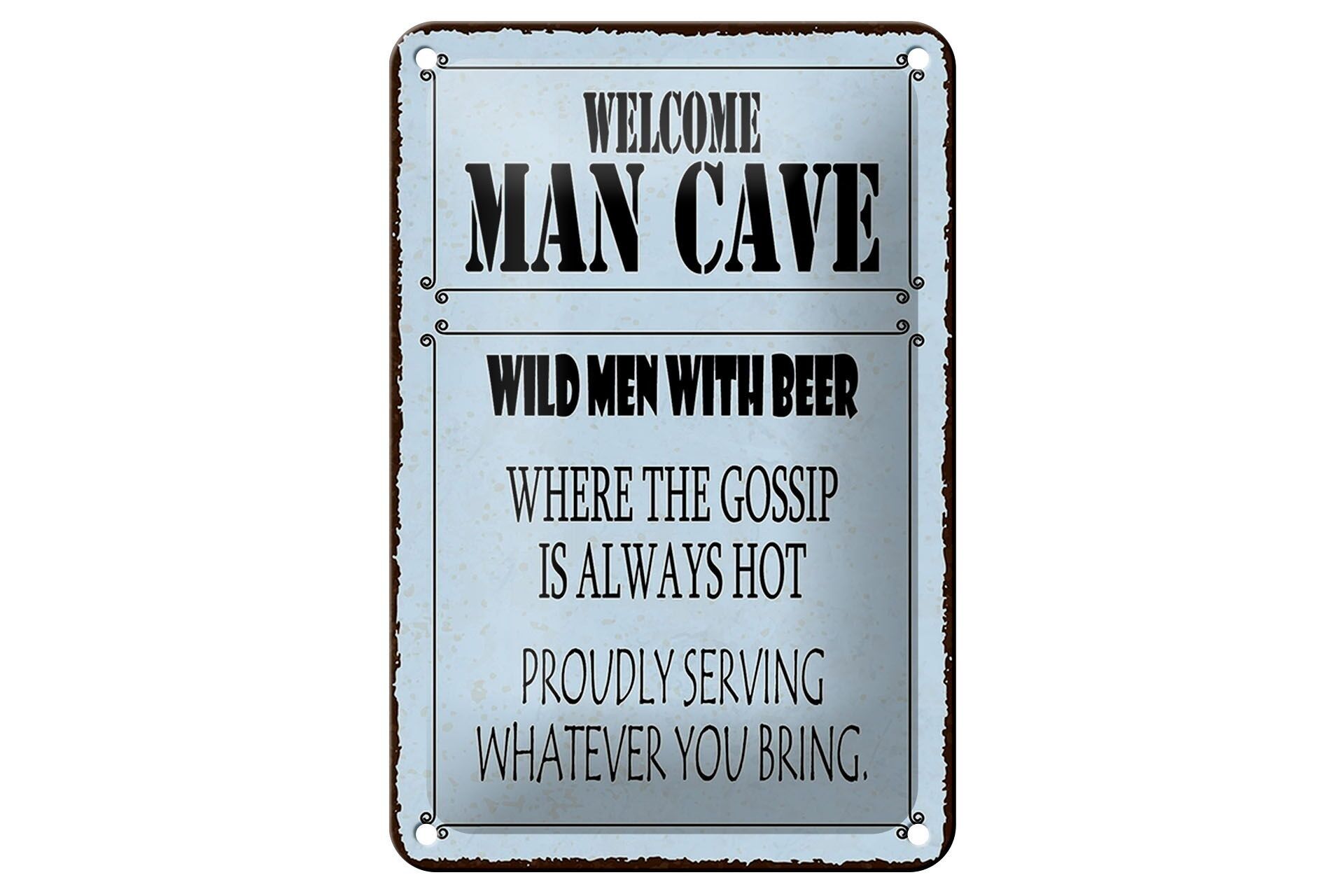 Targa in metallo con scritta "Welcome Man Cave Wild Men" 12x18 cm con insegna della birra