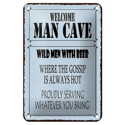 Targa in metallo con scritta "Welcome Man Cave Wild Men" 12x18 cm con insegna della birra