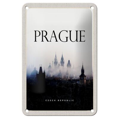 Cartel de chapa de viaje, 12x18cm, Retro, Praga, niebla, descripción general, cartel de regalo