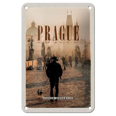 Cartel de chapa de viaje, decoración Retro del puente de Praga en la niebla, 12x18cm